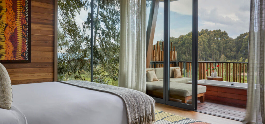 OO GorillasNest Accommodation Virunga Suite Bedroom WIDE 20 MASTER HR | Nandi Adventures Uganda Safari The Virunga Suite at the One&Only Gorilla's Nest lodge near Volcanoes National Park for the Rwanda gorilla trekking safari - Nandi Adventures