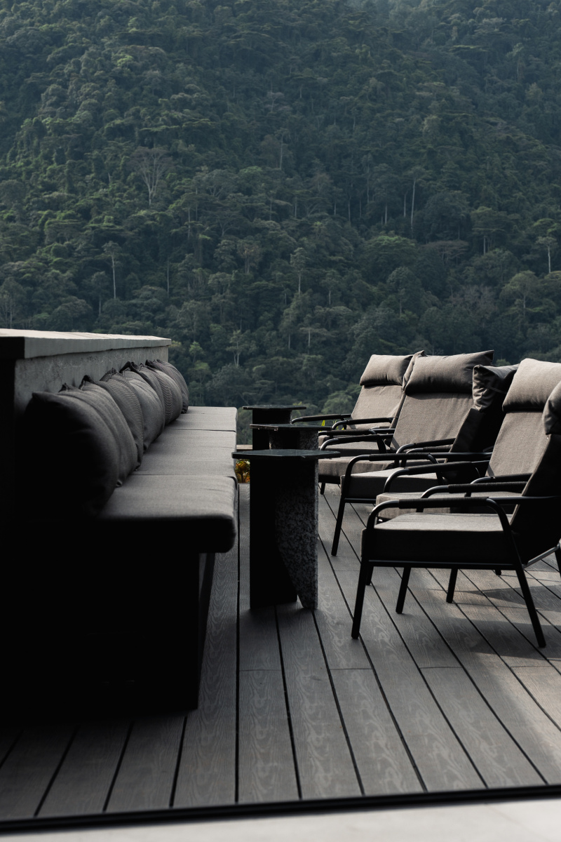Silverback Lodge deck lounge in Bwindi, Uganda - Nandi Adventures